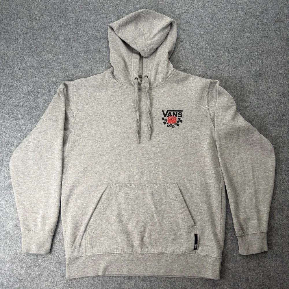 Vans Rose Off The Wall Gray Mens Small Fleece Hoodie Pullover Sweatshirt Skater